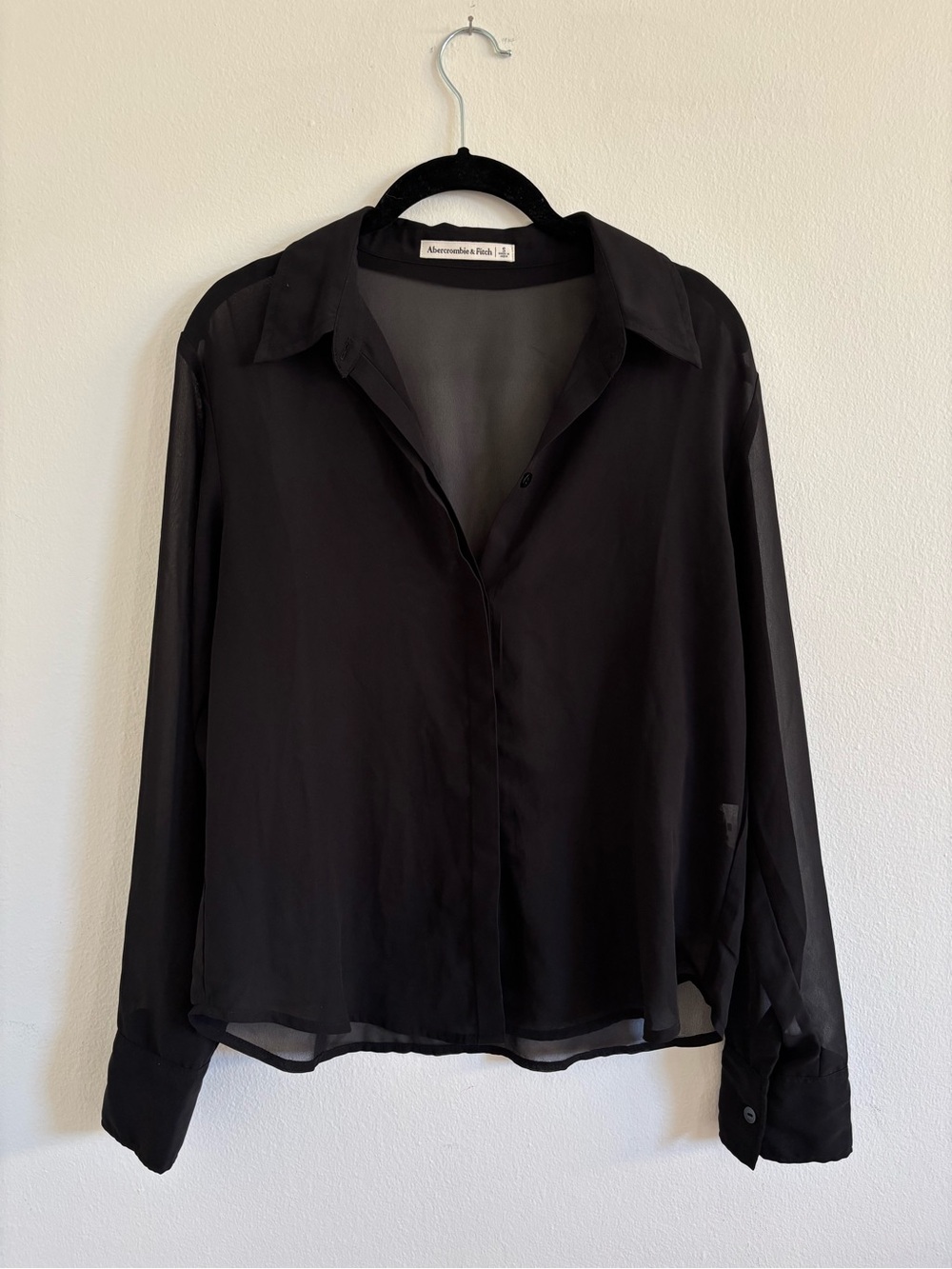 Abercrombie & Fitch Black Sheer Collared Button-Front Blouse